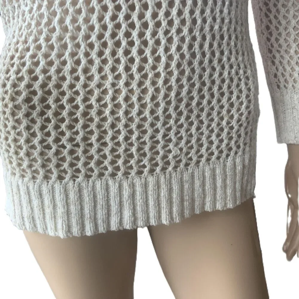 Lucky Brand‎ Beige Open-Knit Long Sleeve V-Neck Pullover Sweater Size XS